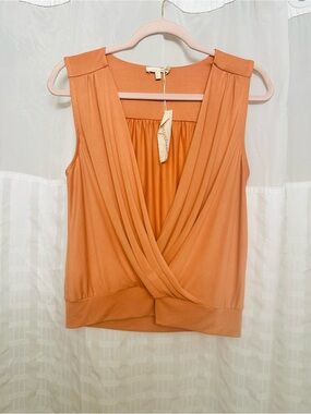 NWT Mystree Draped Wrap Style Sleeveless Top in Orange Peach S M